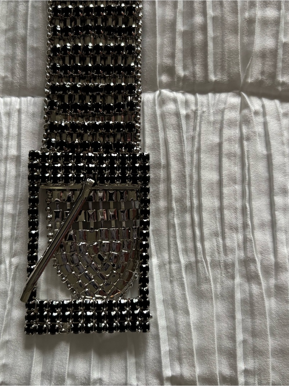 Rhinestone Wide Statement Belt - Black/Silver
